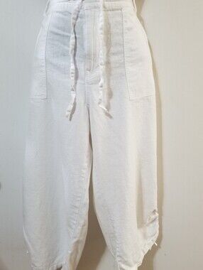 Kensie Linen Blend Cropped Barrel Pants White 12/31